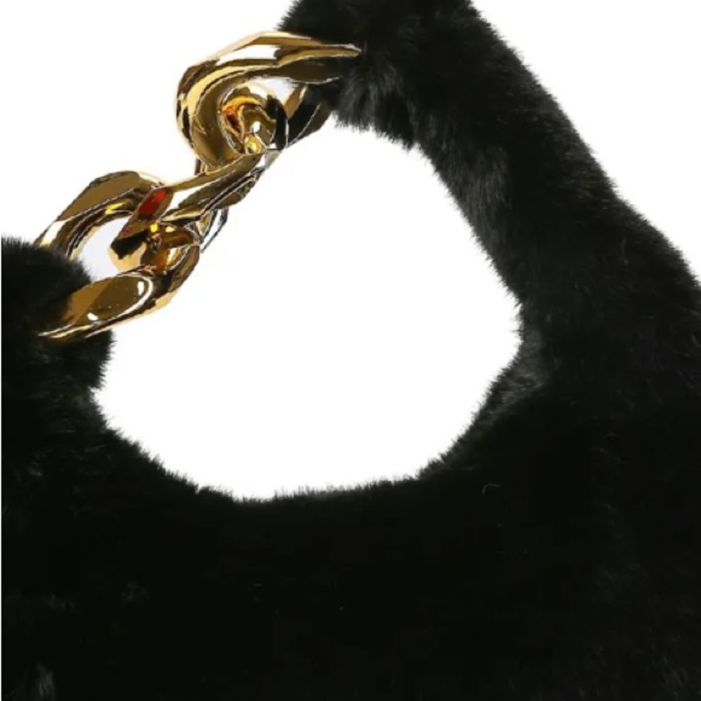 HP! Faux fur bag with chunky gold chain in black. Brand new! - Picture 12 of 13